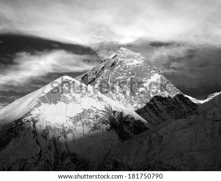 Evening black and white view of Everest from Kala Patthar - trek to Everest base camp - Nepal