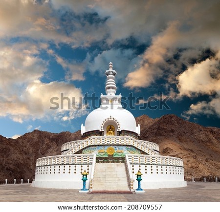 Tall Shanti Stupa near Leh - Jammu and Kashmir - Ladakh - India