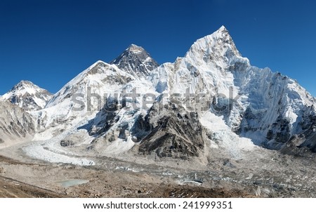 panoramic view of Mount Everest with beautiful sky and Khumbu Glacier - Khumbu valley - Nepal
