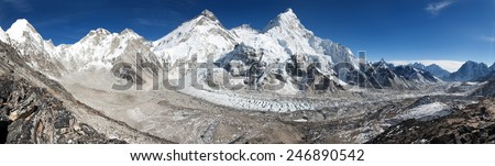 View of Mount Everest, Lhotse and Nuptse from Pumo Ri base camp - way to Mount Everest base camp - Nepal