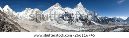 Beautiful view of mount Everest, Lhotse and nuptse from Pumo Ri base camp - way to Everest base camp - Nepal
