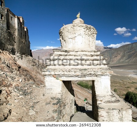 Stupa in Karsha gompa - buddhist monastery in Zanskar valley - Ladakh - Jammu and Kashmir - India