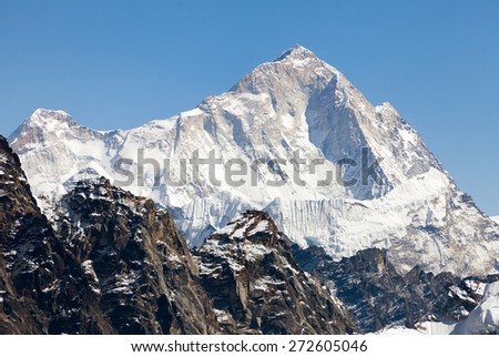 View of mount Makalu (8463 m) from Kongma La pass - Way to Everest base camp, three passes trek, Everest area, Sagarmatha national park, Khumbu valley, Nepal