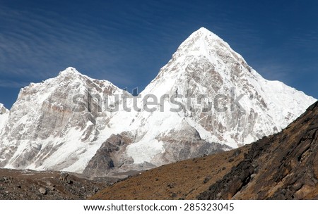 view of mount Pumo Ri near Gorak Shep village and Everest base camp - Trek to Everest base camp - Sagarmatha national park - Nepal