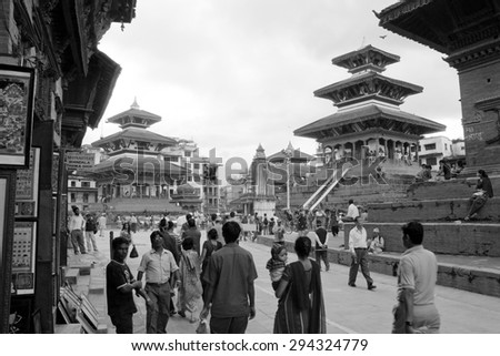 KATHMANDU, NEPAL, 7th SEPTEMBER 2010 - nepalese people on Durbar square, Kathmandu, black and white view