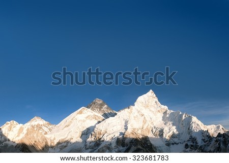 Evening panoramic view of Mount Everest from Kala Patthar - Way to Everest base camp, Everest area, Sagarmatha national park, Khumbu valley, Nepal