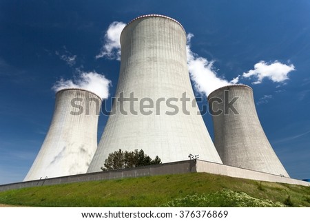 Nuclear power plant Dukovany - cooling towers and beautiful sky - Czech Republic