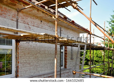 Scaffolding on the house, renovation of house