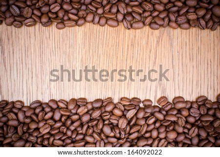 Blank empty wooden space inside coffee grains texture