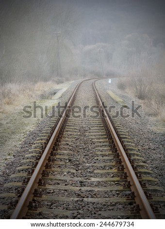 misty rail line, autumn season