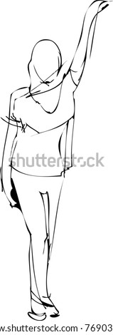 silhouette of a girl raised in the upper arm