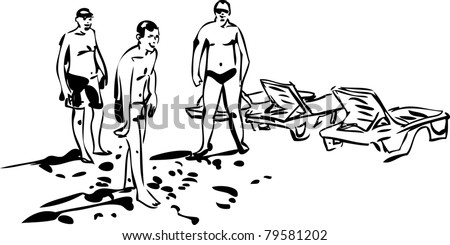 black and white sketch of young men who spend time at the beach