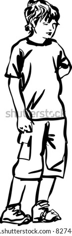 black and white sketch guy in shorts and a T-shirt