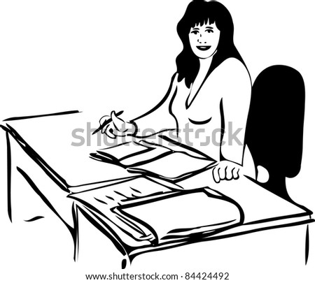 sketch of a woman at the table with business papers
