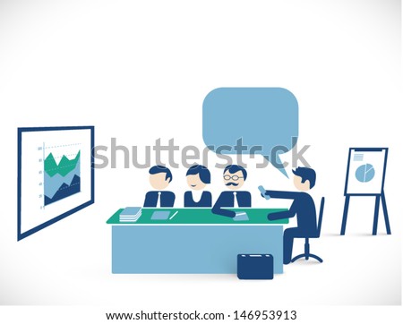 meeting room scene - man showing business presentation to others / team / conference / partnership concept