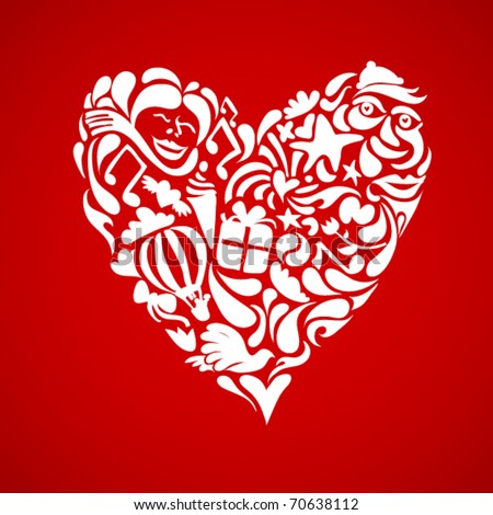 stock vector valentine heart made from little drawings