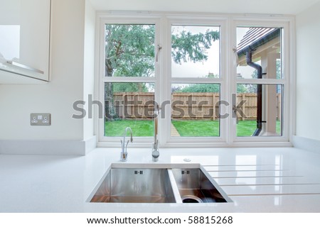 Window view overlooking garden from kitchen sink