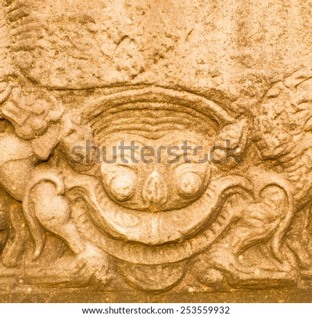 Sandstone carving at Prasat Hin Phimai. Castle at Nakhon Ratchasima Thailand.