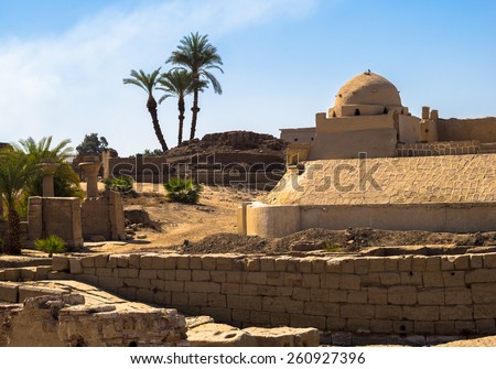 Karnak temple complex in Luxor - historical travel. Great landmarks of Ancient Thebes. Sample of Arabtian architecture and art.