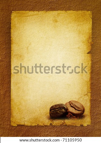 Coffee grunge background with coffee beans.Vintage coffee-shop menu - spotted textured blank.