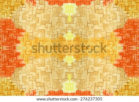 Red, yellow and ochre labyrinth pattern in watercolour. Seamless texture ideal for fashion, bedding and wallpaper etc.