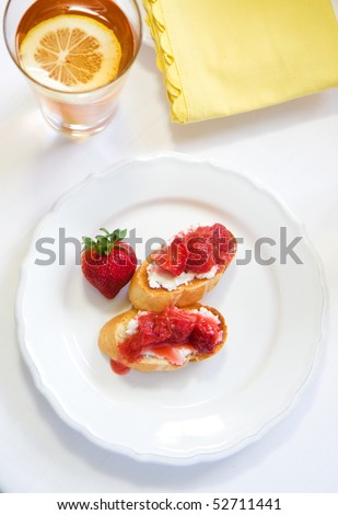 Perfect for breakfast or a snack crisp crostini paired with ricotta cheese and strawberry rhubarb compote
