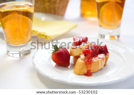 Perfect for breakfast or a snack crisp crostini paired with ricotta cheese and strawberry rhubarb compote