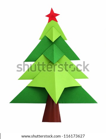 Christmas tree white isolated origami Christmas tree white isolated origami