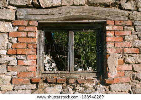 Old ruined window. Window of old house