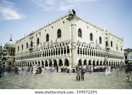 Square San Marco in Venice. Motion blurred people on the square