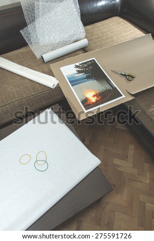 Packaging of printed wall art picture. Printed landscape photography