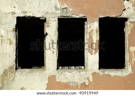 Very old building windows without glasses