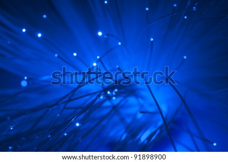 Optical fibers of fiber optic cable. Internet technology.Blue color