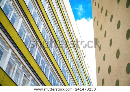 Modern architecture of a residential building with diagonal lines