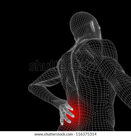 High resolution concept or conceptual 3d human male or man anatomy isolated on black background as metaphor to pain,back,body,spine,backache,medical, injury,medicine,health,hurt,painful,spinal therapy