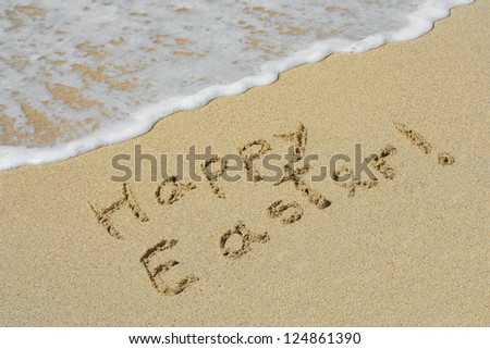 Concept or conceptual hand made or handwritten text in sand on a beach in an exotic island as metaphor to holiday Easter happ y greeting spring c elebration travel v acation season trop ical or tradition Concept or conceptual hand made or handwritten text in sand on a beach in an exotic island as metaphor to holiday Easter happ y greeting spring c elebration travel v acation season trop ical or tradition
