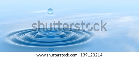 High resolution concept or conceptual blue liquid drop falling in water background banner with ripples waves,ideal for nature,natural,summer,spa,cool,business,environment,rain or health design banner