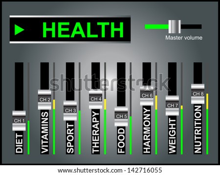 High resolution concept or conceptual white text word cloud tagcloud as DJ mixer on gray background, metaphor for health,nutrition,diet,wellness,body,therapy,weight,energy,medical,sport,heart science