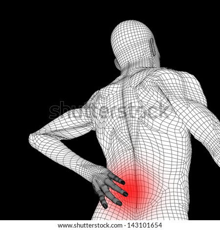 High resolution concept or conceptual 3d human male or man anatomy isolated on black background as metaphor to pain,back,body,spine,backache,medical,injury,medicine,health,hurt,painful,spinal  therapy