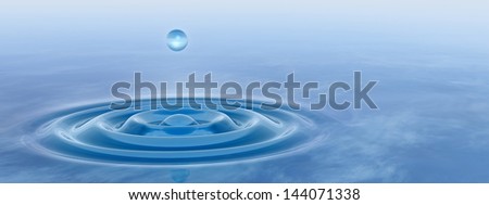 High resolution concept or conceptual blue liquid drop falling in water background banner with ripples and waves, for nature,natural,summer,spa,cool,business,environment,rain or health design banner