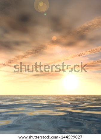 Concept or conceptual sunset or sunrise background with the sun close to horizon and sea or ocean as a metaphor for nature,romantic,dramatic,light,evening ,morning,peace,atmosphere,weather or sunshine