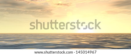Concept or conceptual sunset or sunrise background with the sun close to horizon and sea or ocean as a metaphor for nature,romantic,dramatic,light,evening ,morning,peace,atmosphere,weather or sunshine