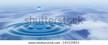 High resolution concept or conceptual blue liquid drop falling in water background banner with ripples and waves, for nature,natural,summer,spa,cool,business,environment,rain or health design banner