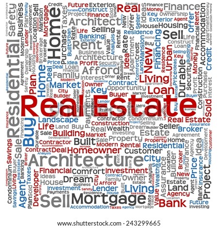 Concept or conceptual real estate or housing text word cloud tagcloud isolated on background, metaphor to investment, family, home, building, sale, residential, property, construction business
