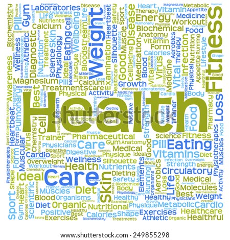 Concept or conceptual text word cloud tagcloud isolated on white background, metaphor for health, nutrition, diet, wellness, body, energy, medical, sport, heart, physique, medicine or science