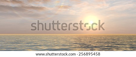 Concept or conceptualbeautiful seascape with water and waves and a sky with clouds at sunset banner as a metaphor for nature, romantic, dramatic, light, evening, morning, peace, atmosphere or weather