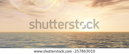 Concept or conceptual seascape with water and waves and a sky with clouds at sunset banner  as a metaphor for nature, romantic, dramatic, light, evening, morning, peace, atmosphere or weather