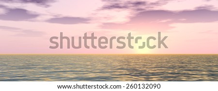 A beautiful seascape with water and waves and a sky with clouds at sunset banner