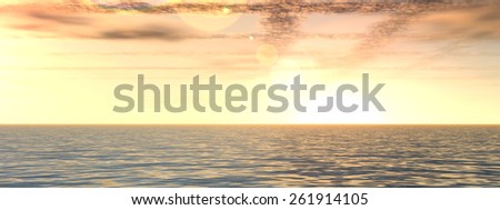 A beautiful seascape with water and waves and a sky with clouds at sunset banner