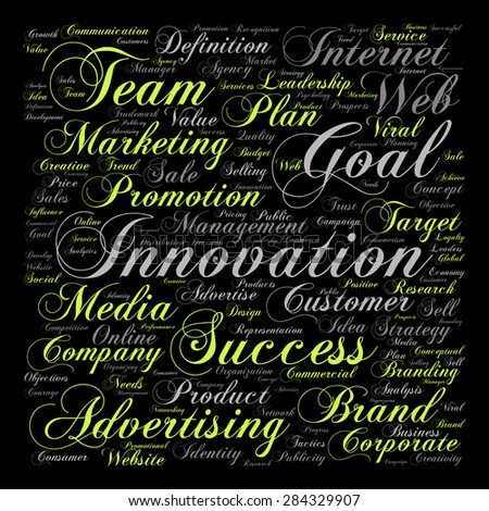 Concept or conceptual text word cloud isolated on background, metaphor to advertising, business, company, growth, corporate, identity, innovation, media, management, market, sale or trend value